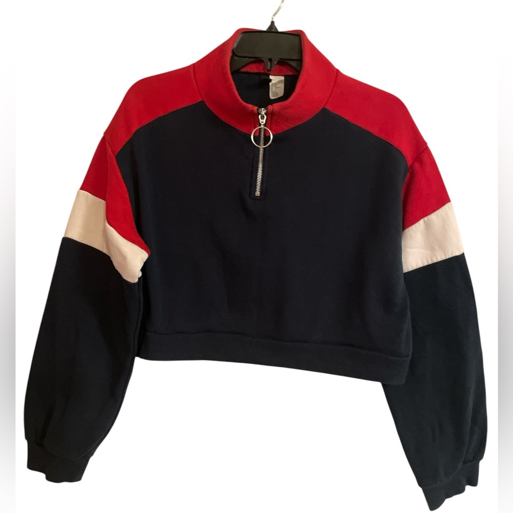Divided Red White & Blue Cropped Zippered Sweatshirt